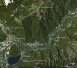 Dal Satellite la piana del  fiume Toce e le due cime Massone & Eyehorn
