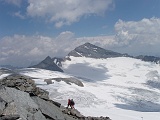 Il ritorno, dall'alto , ci permette di osservare meglio il ghiacciaio (Alpjergletscher) che porta al Leone
